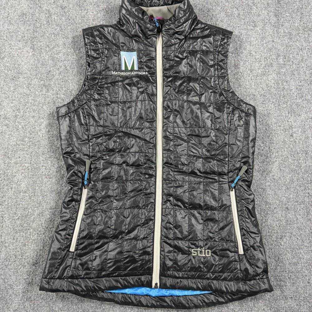 Stio Vest Womens Small Black Quilted Primaloft Zip Outdoors Hiking Logo